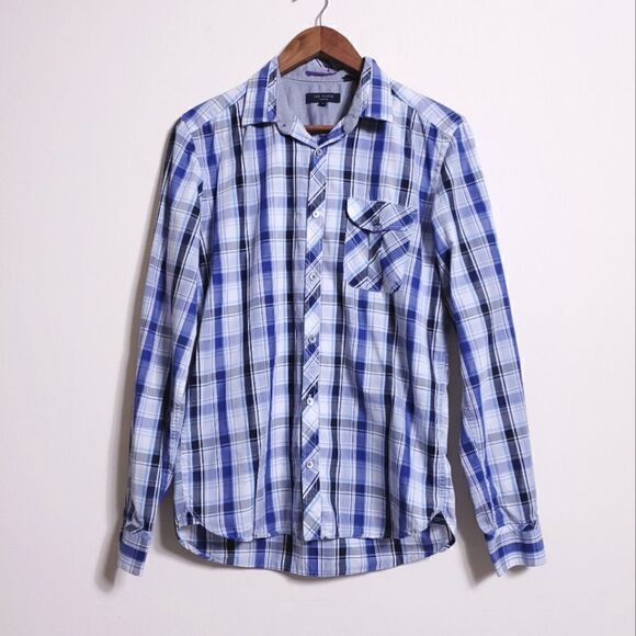 Ted Baker Button Down Top Blue Plaid Size 3 - Picture 1 of 13